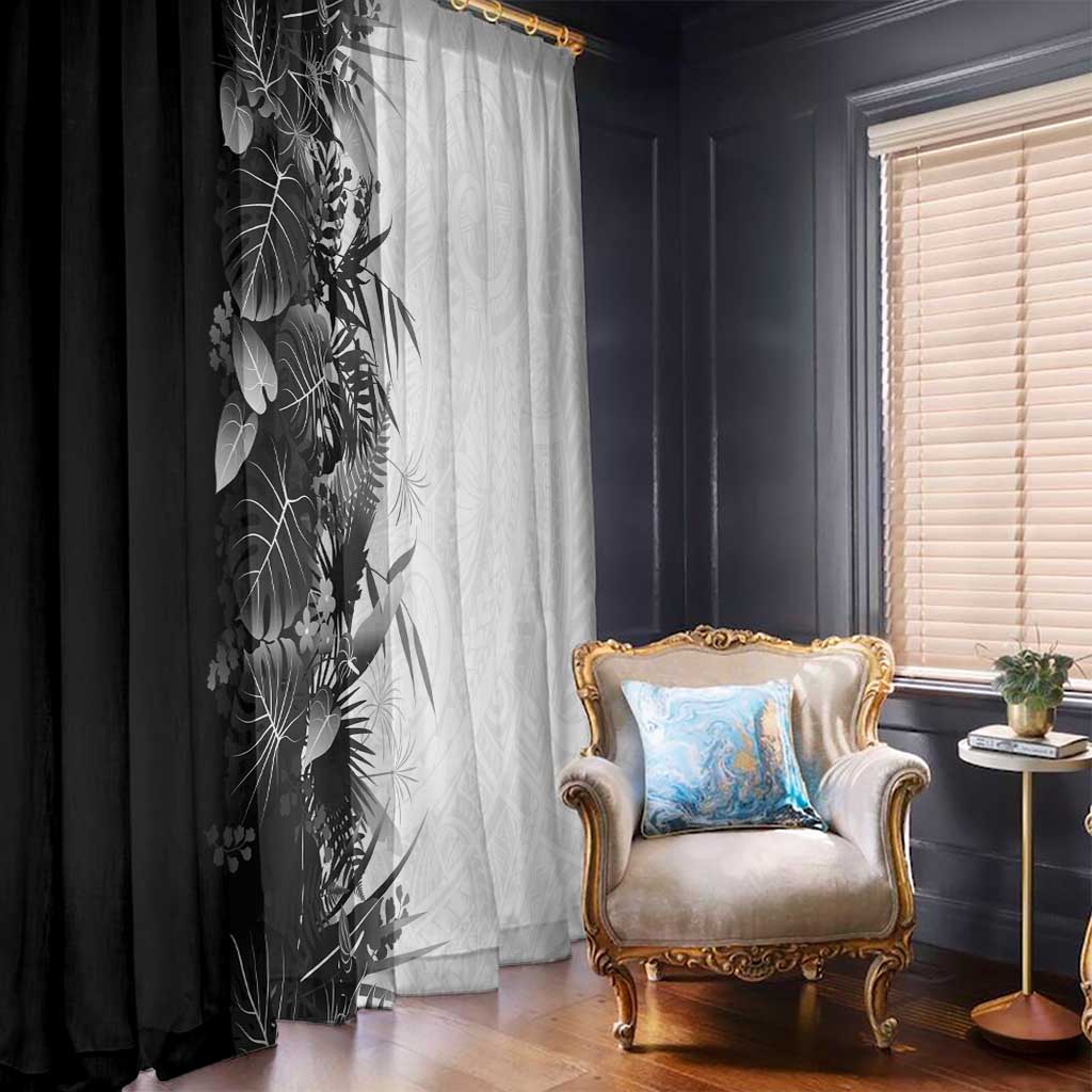 Hawaii Tropical Plant Monochrome Window Curtain Vibrant Polynesian Pattern