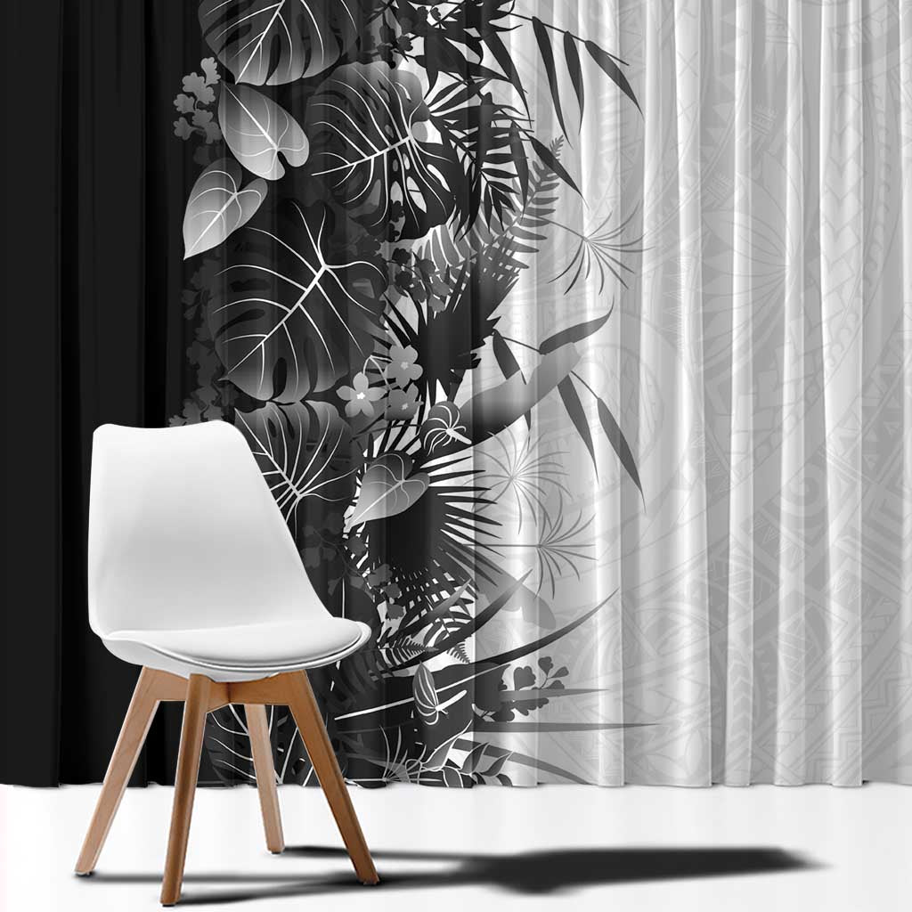 Hawaii Tropical Plant Monochrome Window Curtain Vibrant Polynesian Pattern