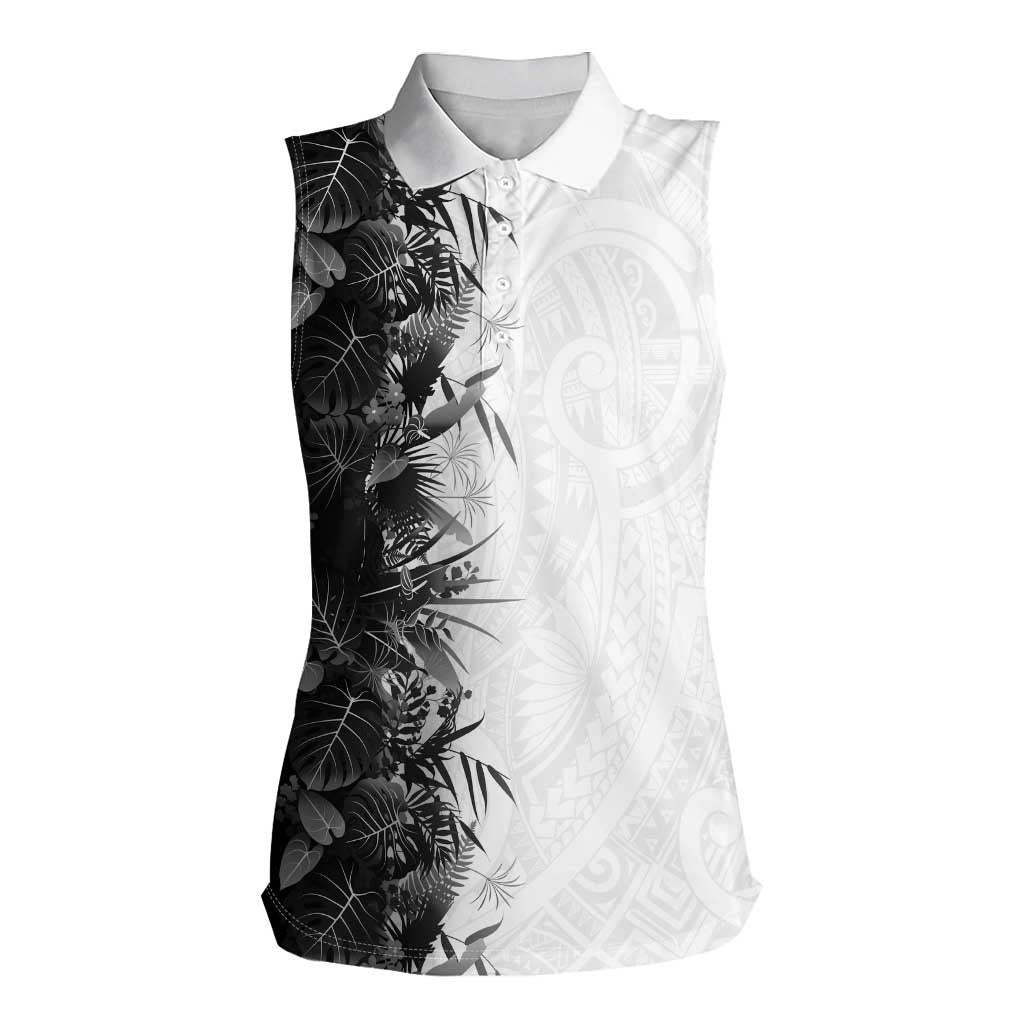 Hawaii Tropical Plant Monochrome Women Sleeveless Polo Shirt Vibrant Polynesian Pattern