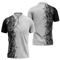 Hawaii Tropical Plant Monochrome Zipper Polo Shirt Vibrant Polynesian Pattern