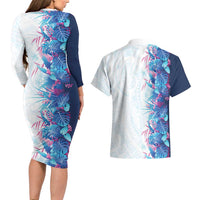 Hawaii Tropical Plant UliUli Couples Matching Long Sleeve Bodycon Dress and Hawaiian Shirt Vibrant Polynesian Pattern