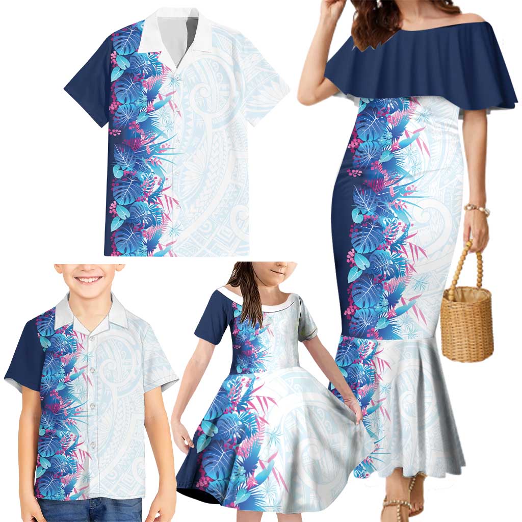 Hawaii Tropical Plant UliUli Family Matching Mermaid Dress and Hawaiian Shirt Vibrant Polynesian Pattern