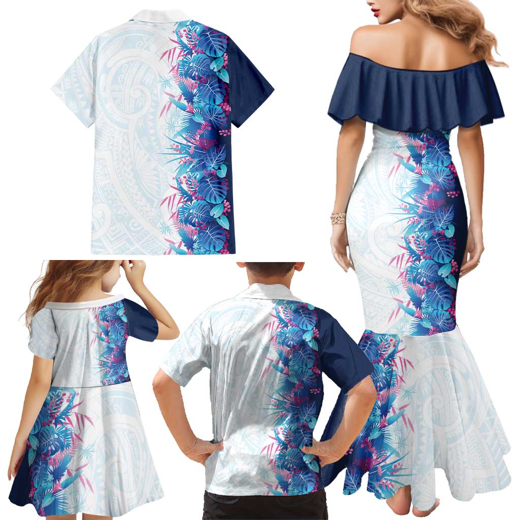 Hawaii Tropical Plant UliUli Family Matching Mermaid Dress and Hawaiian Shirt Vibrant Polynesian Pattern