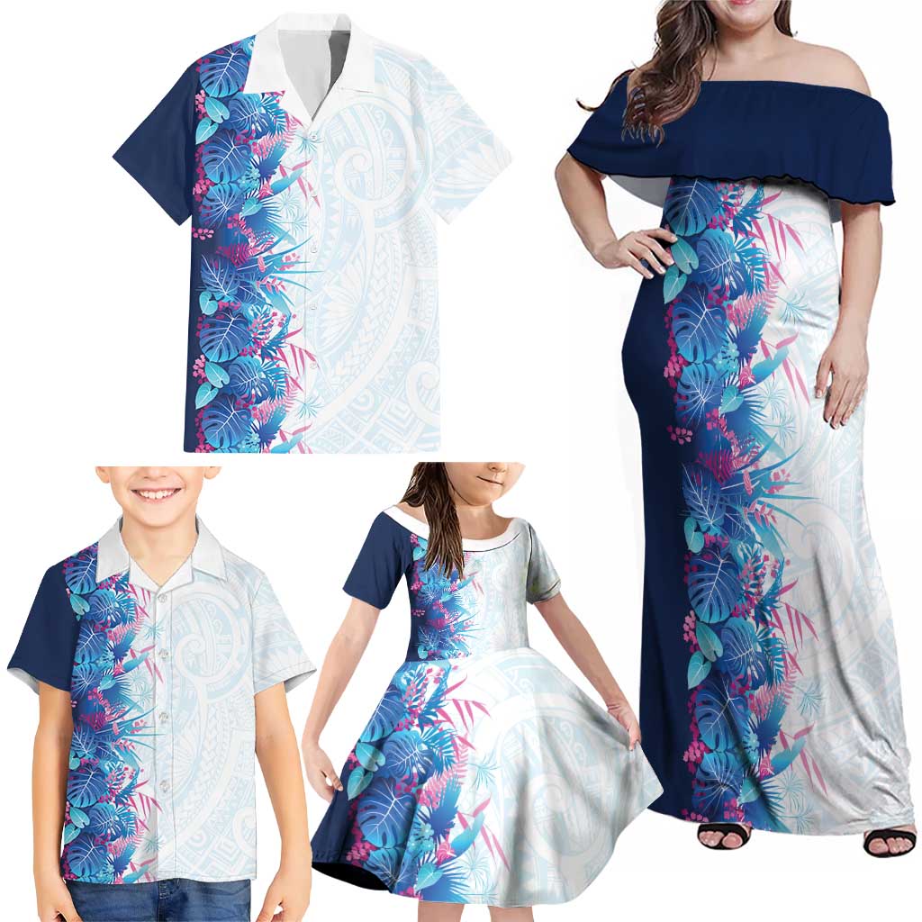 Hawaii Tropical Plant UliUli Family Matching Off Shoulder Maxi Dress and Hawaiian Shirt Vibrant Polynesian Pattern