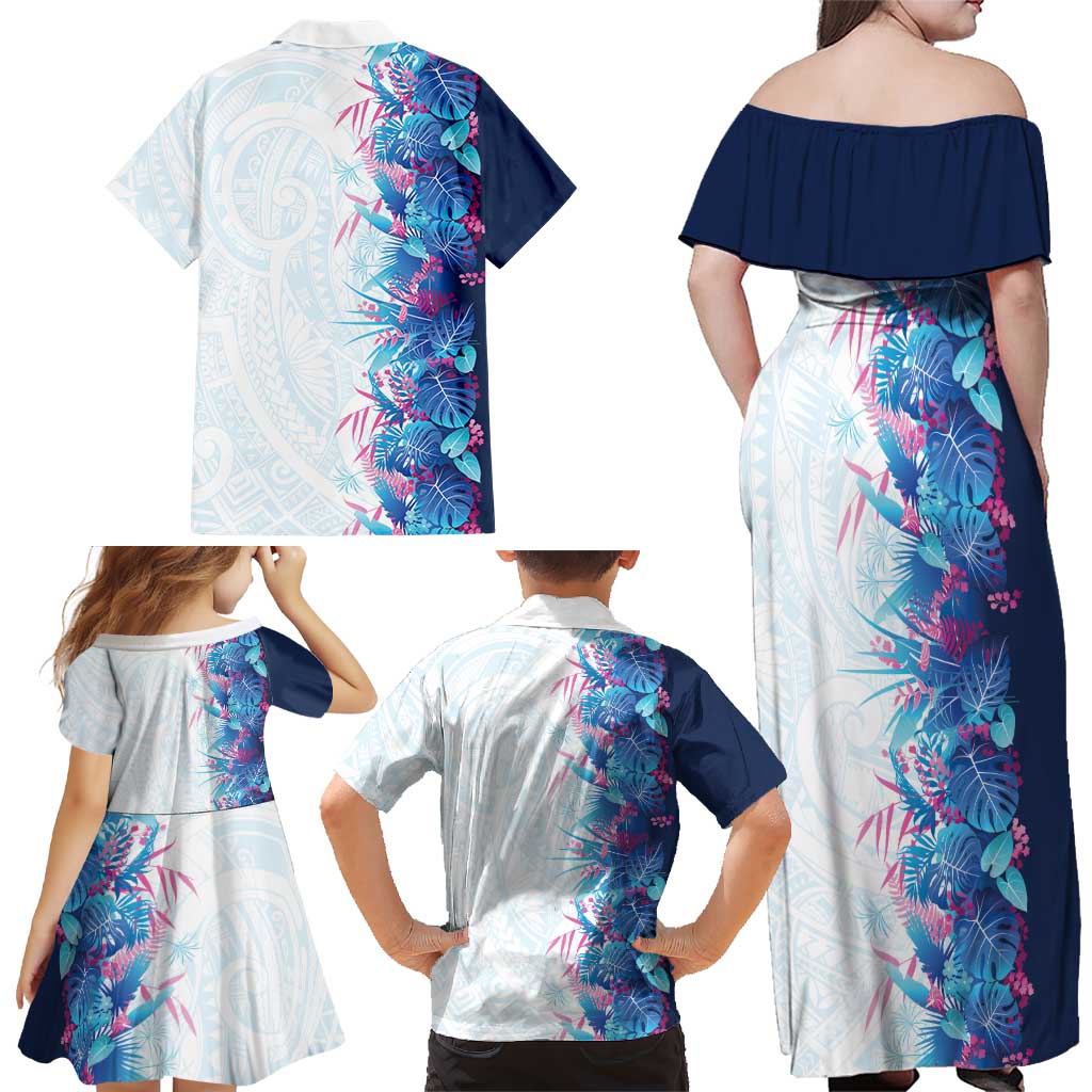 Hawaii Tropical Plant UliUli Family Matching Off Shoulder Maxi Dress and Hawaiian Shirt Vibrant Polynesian Pattern