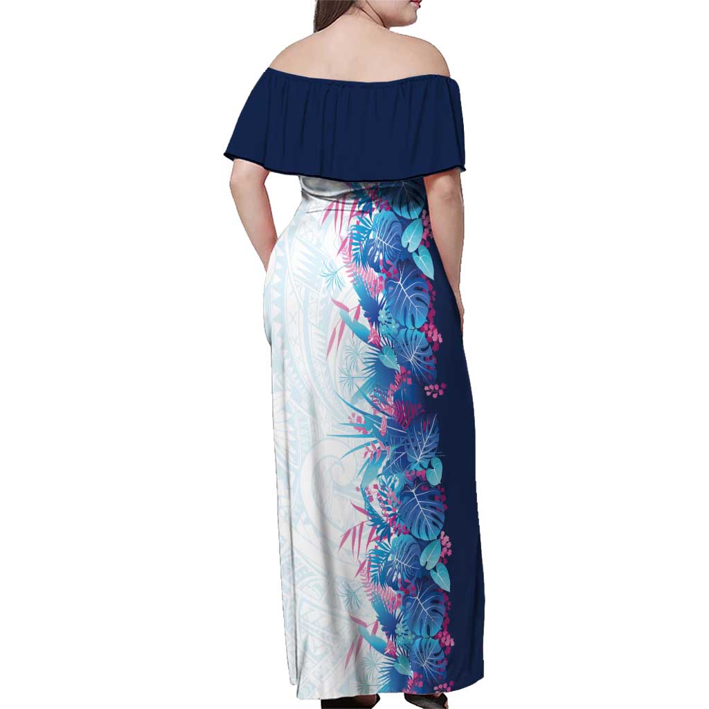 Hawaii Tropical Plant UliUli Family Matching Off Shoulder Maxi Dress and Hawaiian Shirt Vibrant Polynesian Pattern