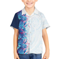 Hawaii Tropical Plant UliUli Family Matching Short Sleeve Bodycon Dress and Hawaiian Shirt Vibrant Polynesian Pattern LT01 Son's Shirt Blue - Polynesian Pride