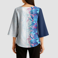 Hawaii Tropical Plant UliUli Kimono Sleeve Blouse Vibrant Polynesian Pattern