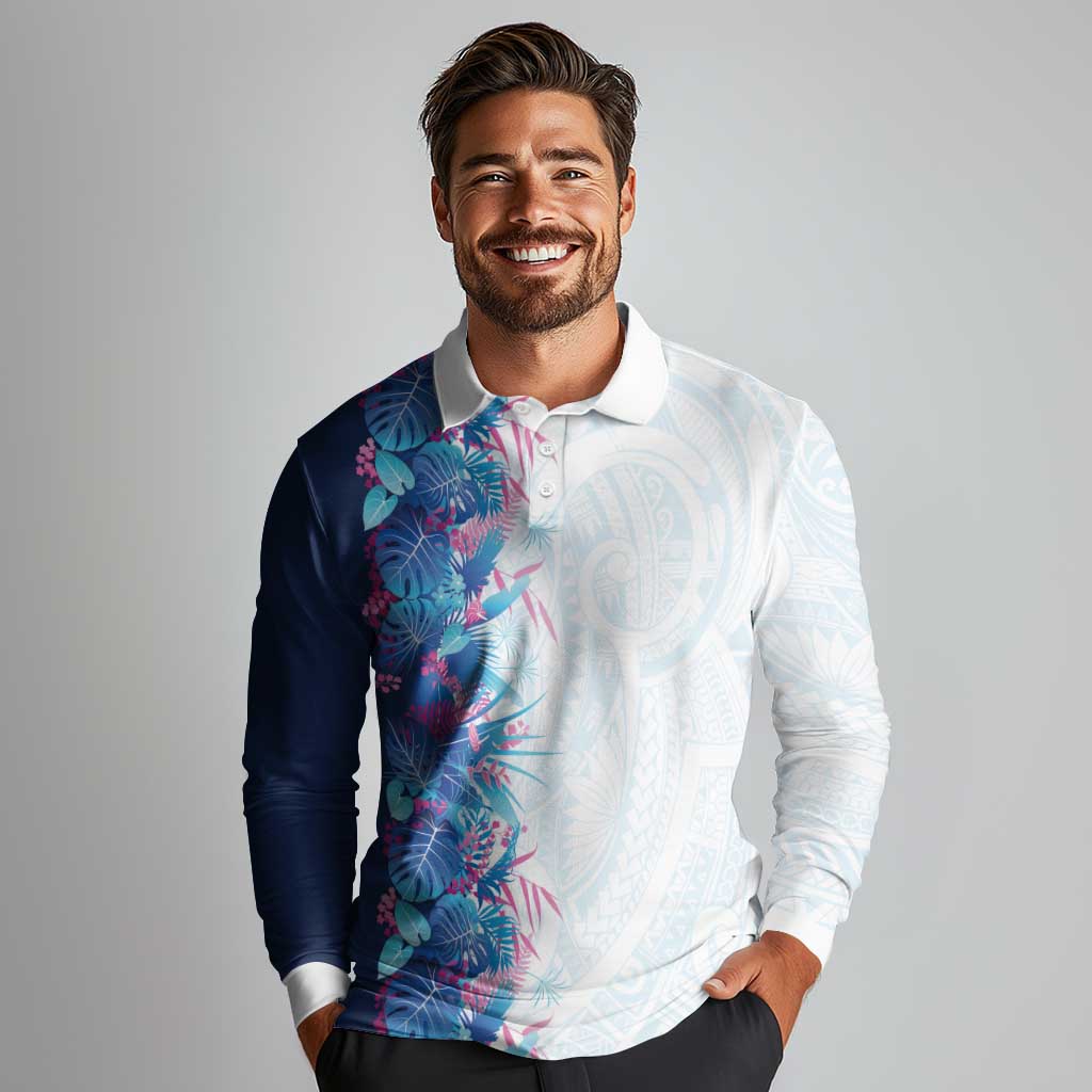 Hawaii Tropical Plant UliUli Long Sleeve Polo Shirt Vibrant Polynesian Pattern
