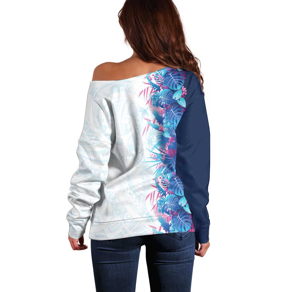 Hawaii Tropical Plant UliUli Off Shoulder Sweater Vibrant Polynesian Pattern