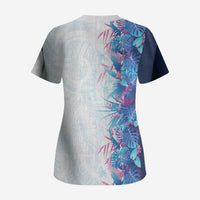 Hawaii Tropical Plant UliUli Scrub Top Vibrant Polynesian Pattern