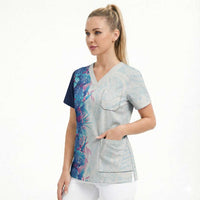 Hawaii Tropical Plant UliUli Scrub Top Vibrant Polynesian Pattern