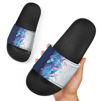 Hawaii Tropical Plant UliUli Slide Sandals Vibrant Polynesian Pattern