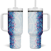Hawaii Tropical Plant UliUli Tumbler With Handle Vibrant Polynesian Pattern