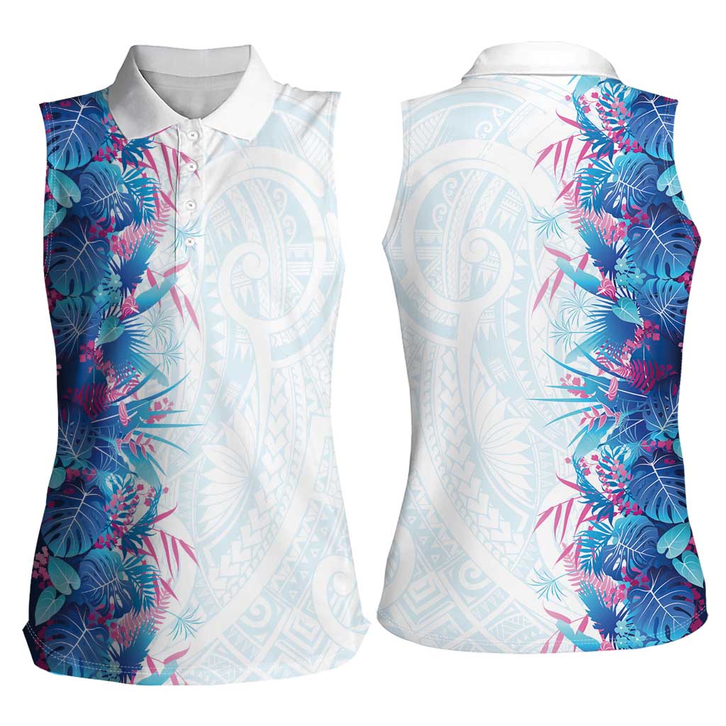 Hawaii Tropical Plant UliUli Women Sleeveless Polo Shirt Vibrant Polynesian Pattern