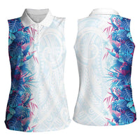 Hawaii Tropical Plant UliUli Women Sleeveless Polo Shirt Vibrant Polynesian Pattern