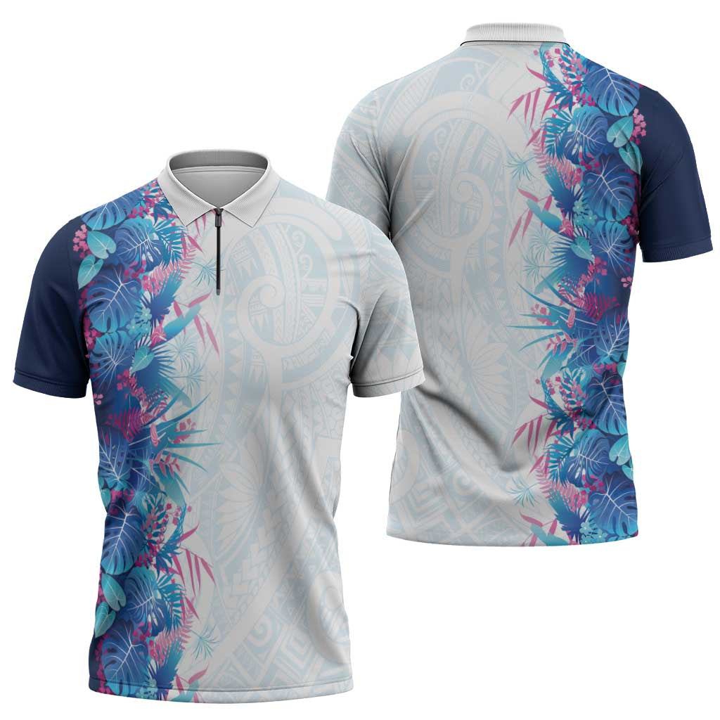 Hawaii Tropical Plant UliUli Zipper Polo Shirt Vibrant Polynesian Pattern