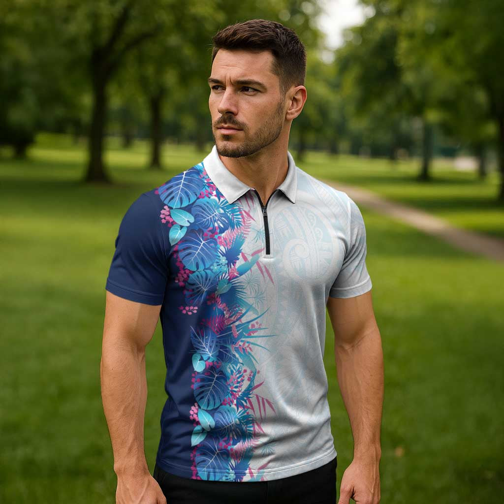 Hawaii Tropical Plant UliUli Zipper Polo Shirt Vibrant Polynesian Pattern