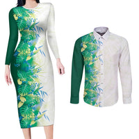 Hawaii Tropical Plant Omaomao Couples Matching Long Sleeve Bodycon Dress and Long Sleeve Button Shirt Vibrant Polynesian Pattern