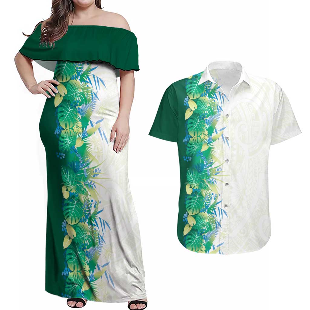 Hawaii Tropical Plant Omaomao Couples Matching Off Shoulder Maxi Dress and Hawaiian Shirt Vibrant Polynesian Pattern