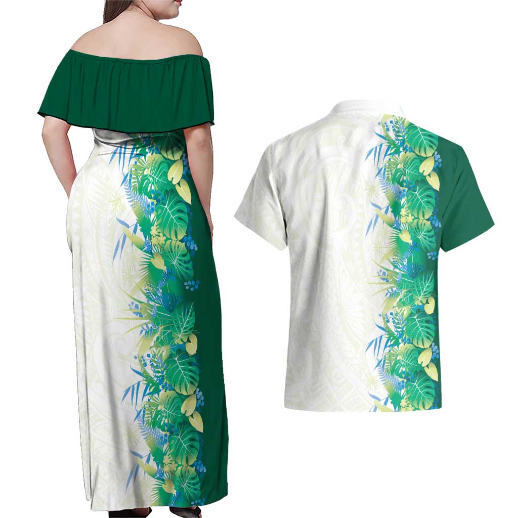Hawaii Tropical Plant Omaomao Couples Matching Off Shoulder Maxi Dress and Hawaiian Shirt Vibrant Polynesian Pattern