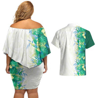 Hawaii Tropical Plant Omaomao Couples Matching Off Shoulder Short Dress and Hawaiian Shirt Vibrant Polynesian Pattern