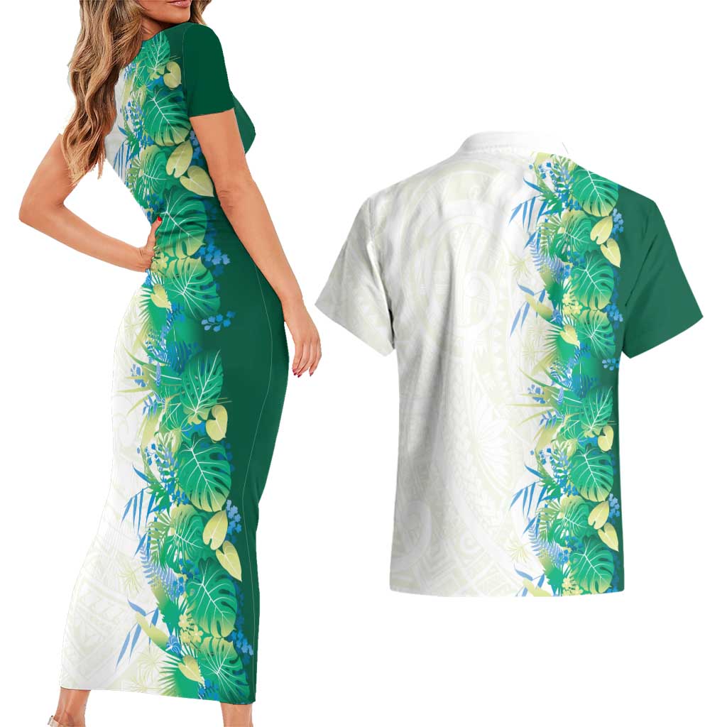 Hawaii Tropical Plant Omaomao Couples Matching Short Sleeve Bodycon Dress and Hawaiian Shirt Vibrant Polynesian Pattern