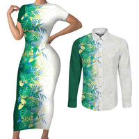 Hawaii Tropical Plant Omaomao Couples Matching Short Sleeve Bodycon Dress and Long Sleeve Button Shirt Vibrant Polynesian Pattern