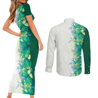 Hawaii Tropical Plant Omaomao Couples Matching Short Sleeve Bodycon Dress and Long Sleeve Button Shirt Vibrant Polynesian Pattern