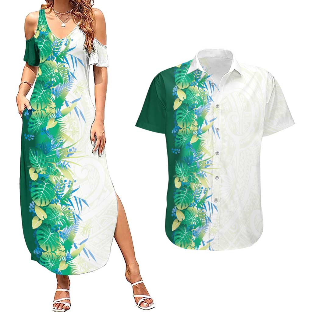 Hawaii Tropical Plant Omaomao Couples Matching Summer Maxi Dress and Hawaiian Shirt Vibrant Polynesian Pattern