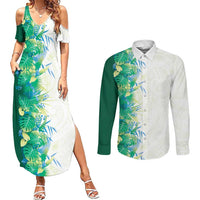Hawaii Tropical Plant Omaomao Couples Matching Summer Maxi Dress and Long Sleeve Button Shirt Vibrant Polynesian Pattern