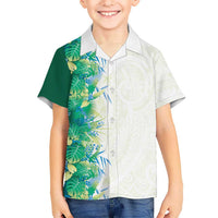 Hawaii Tropical Plant Omaomao Family Matching Off The Shoulder Long Sleeve Dress and Hawaiian Shirt Vibrant Polynesian Pattern LT01 Son's Shirt Green - Polynesian Pride