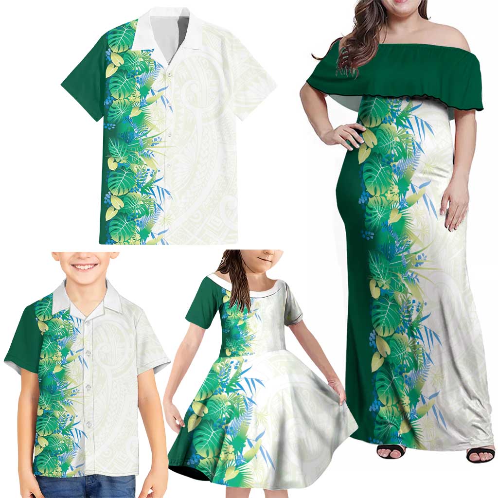 Hawaii Tropical Plant Omaomao Family Matching Off Shoulder Maxi Dress and Hawaiian Shirt Vibrant Polynesian Pattern