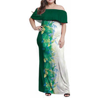 Hawaii Tropical Plant Omaomao Family Matching Off Shoulder Maxi Dress and Hawaiian Shirt Vibrant Polynesian Pattern