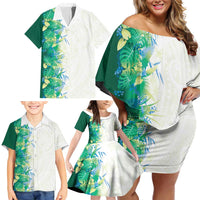 Hawaii Tropical Plant Omaomao Family Matching Off Shoulder Short Dress and Hawaiian Shirt Vibrant Polynesian Pattern