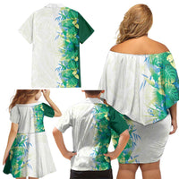 Hawaii Tropical Plant Omaomao Family Matching Off Shoulder Short Dress and Hawaiian Shirt Vibrant Polynesian Pattern