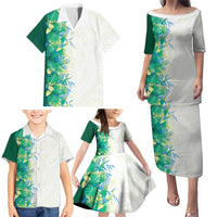 Hawaii Tropical Plant Omaomao Family Matching Puletasi and Hawaiian Shirt Vibrant Polynesian Pattern