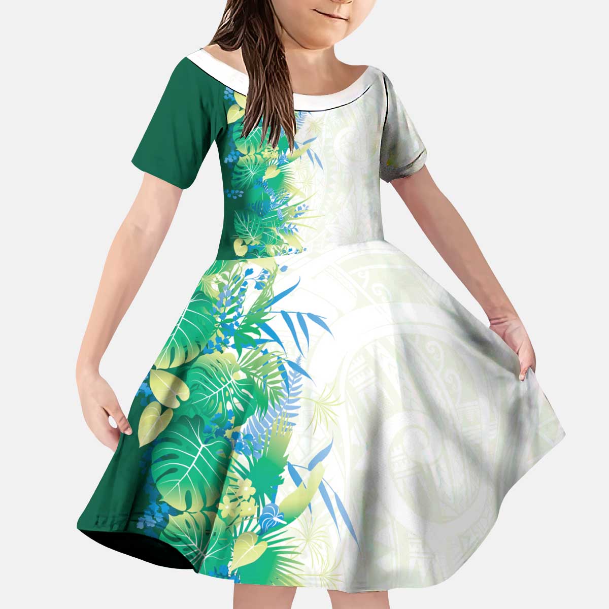 Hawaii Tropical Plant Omaomao Kid Short Sleeve Dress Vibrant Polynesian Pattern