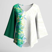 Hawaii Tropical Plant Omaomao Kimono Sleeve Blouse Vibrant Polynesian Pattern