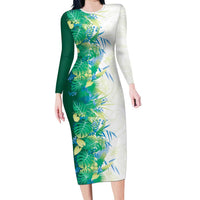 Hawaii Tropical Plant Omaomao Long Sleeve Bodycon Dress Vibrant Polynesian Pattern