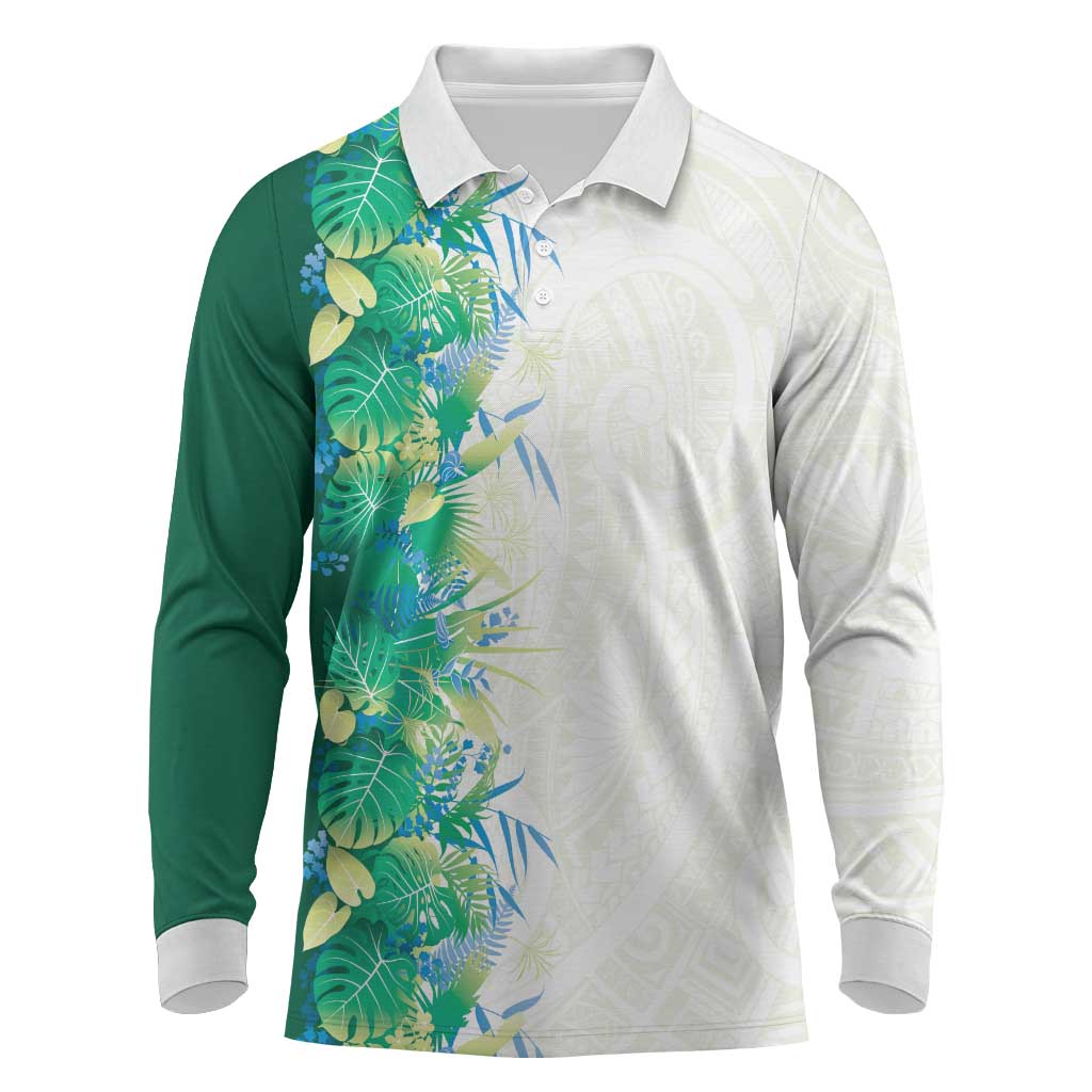 Hawaii Tropical Plant Omaomao Long Sleeve Polo Shirt Vibrant Polynesian Pattern
