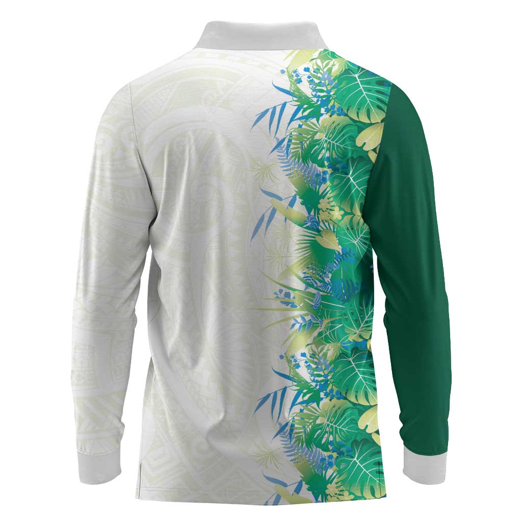 Hawaii Tropical Plant Omaomao Long Sleeve Polo Shirt Vibrant Polynesian Pattern