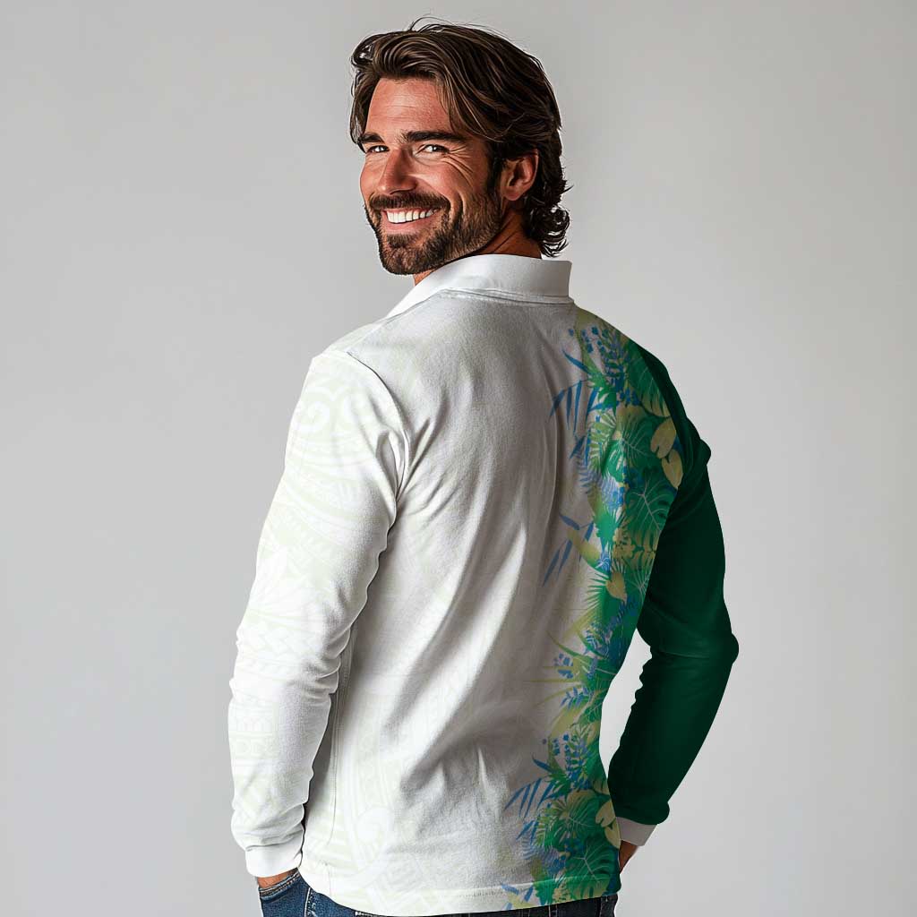 Hawaii Tropical Plant Omaomao Long Sleeve Polo Shirt Vibrant Polynesian Pattern