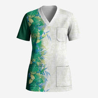 Hawaii Tropical Plant Omaomao Scrub Top Vibrant Polynesian Pattern