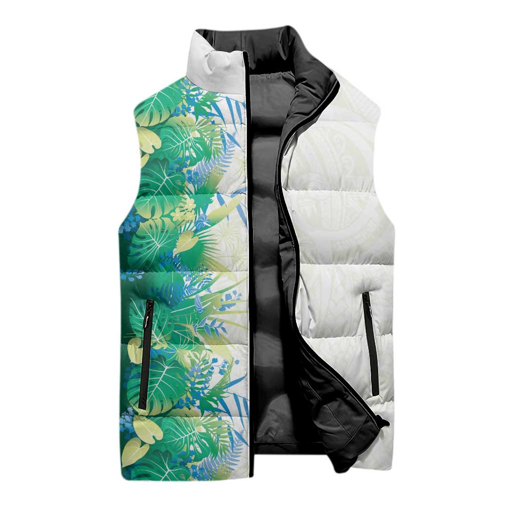 Hawaii Tropical Plant Omaomao Sleeveless Puffer Jacket Vibrant Polynesian Pattern