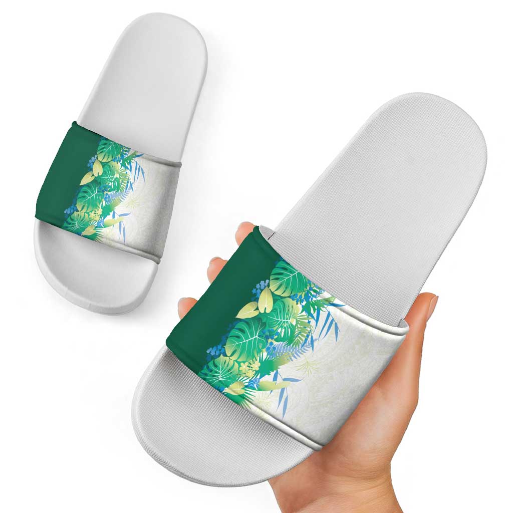 Hawaii Tropical Plant Omaomao Slide Sandals Vibrant Polynesian Pattern