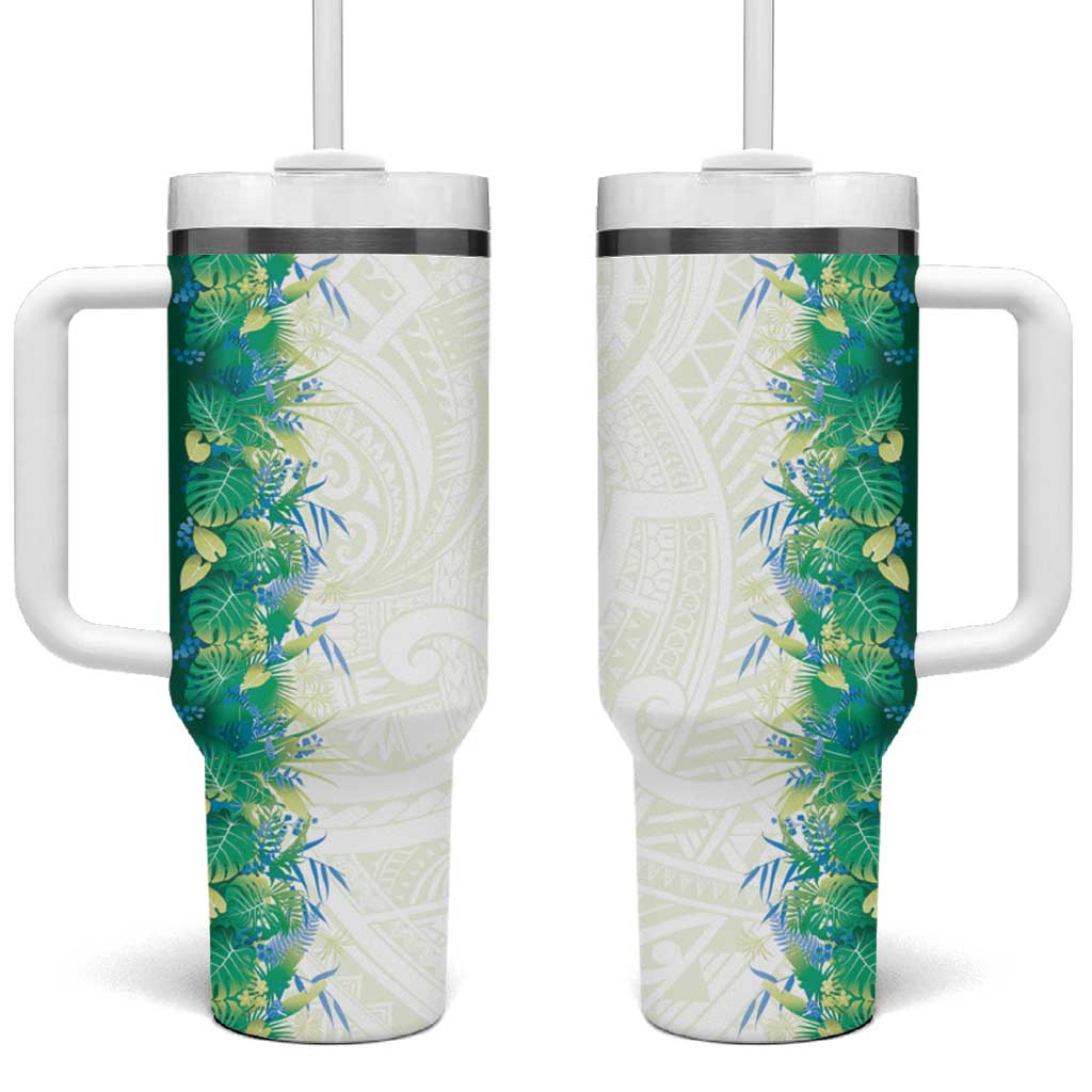 Hawaii Tropical Plant Omaomao Tumbler With Handle Vibrant Polynesian Pattern
