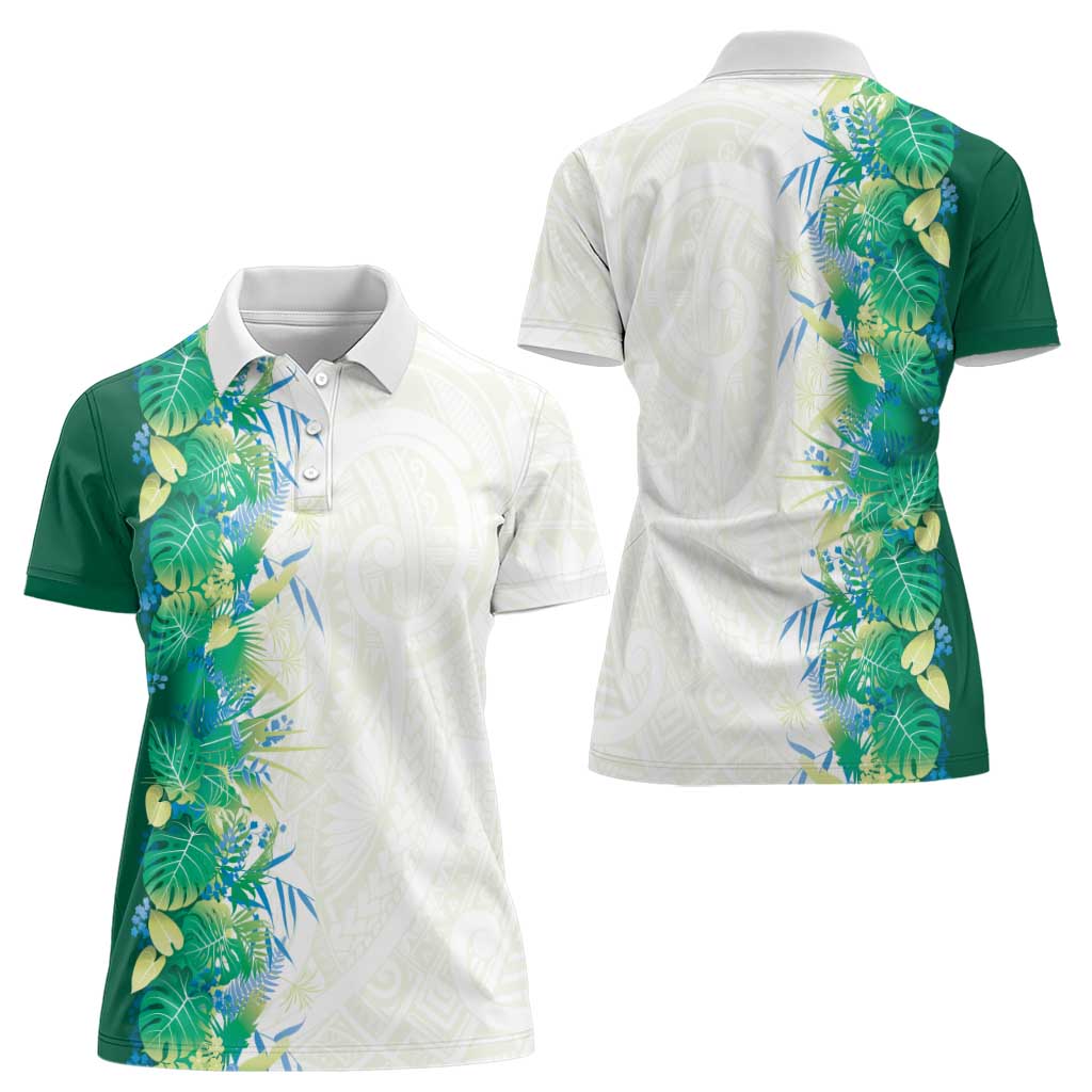 Hawaii Tropical Plant Omaomao Women Polo Shirt Vibrant Polynesian Pattern