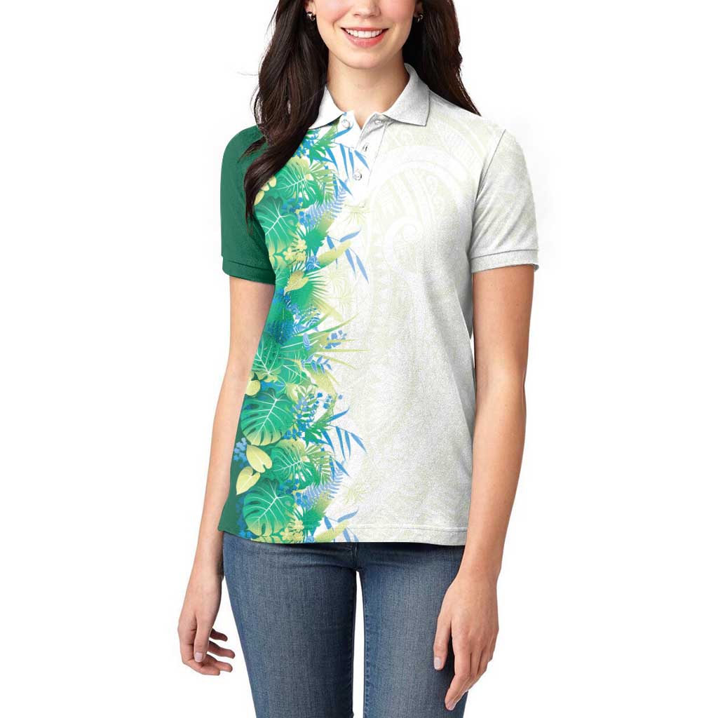 Hawaii Tropical Plant Omaomao Women Polo Shirt Vibrant Polynesian Pattern