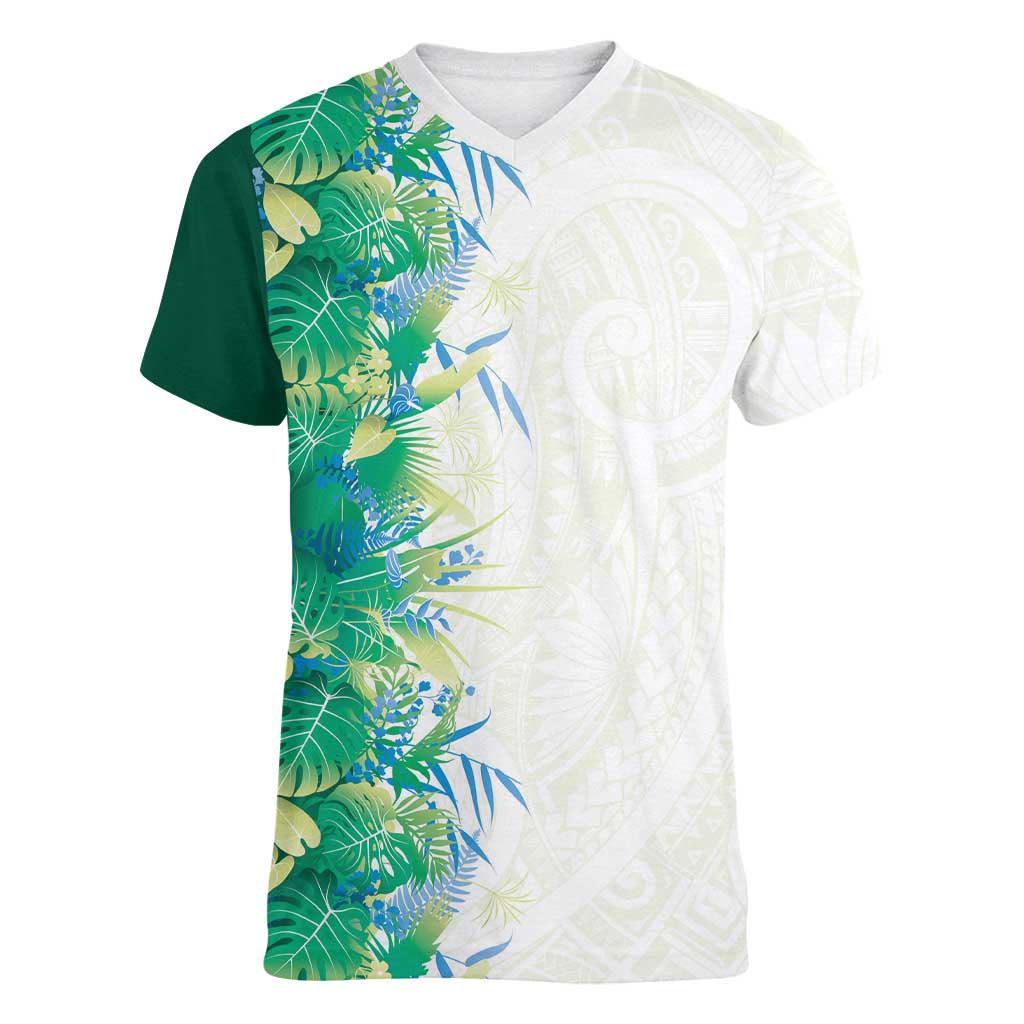 Hawaii Tropical Plant Omaomao Women V-Neck T-Shirt Vibrant Polynesian Pattern